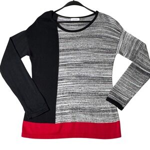 Vintage Calvin Klein 90's Y2k Colorblock Long Sleeve Sweater Sz L Black Gray Red